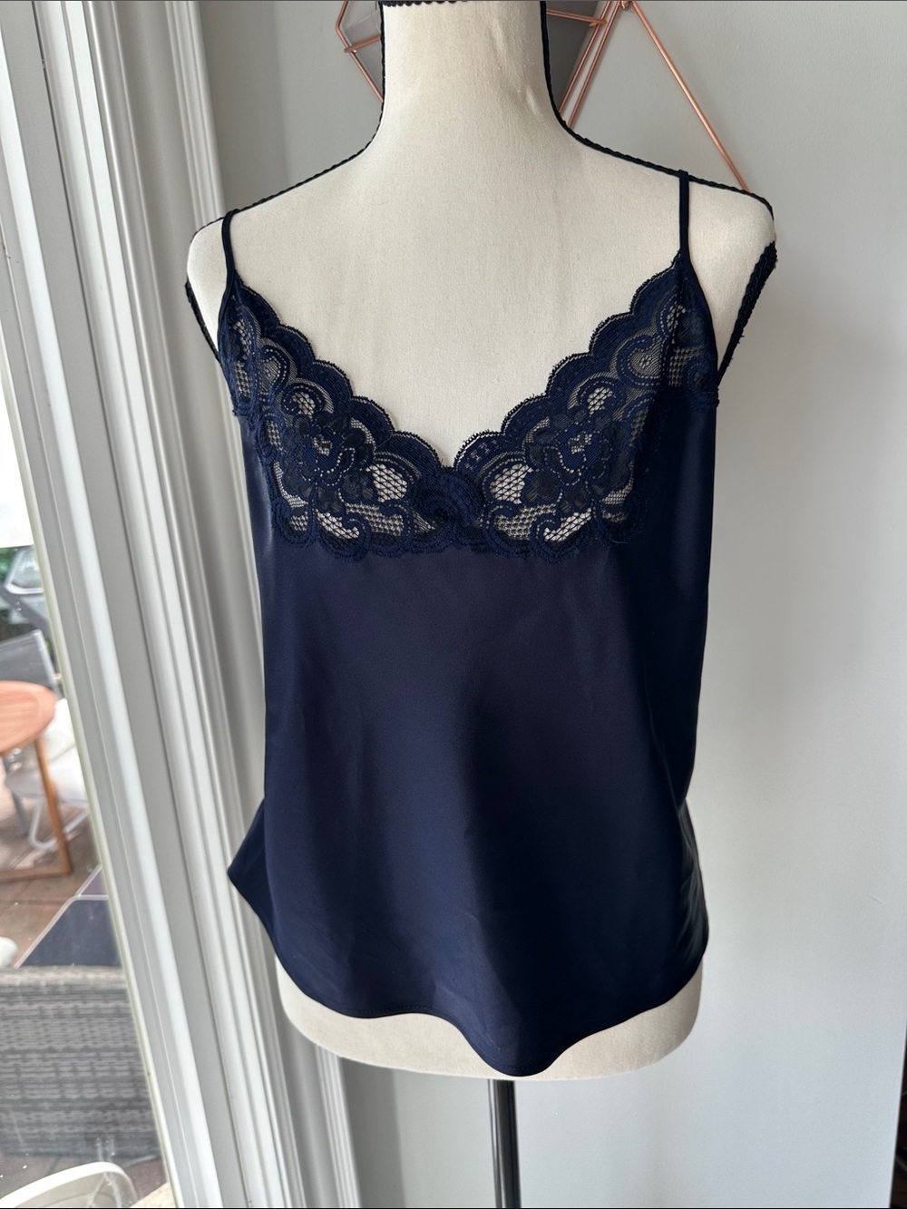 VINTAGE VANITY FAIR Navy Blue Lace Trim Camisole Tank Top Lingerie Size X-Large